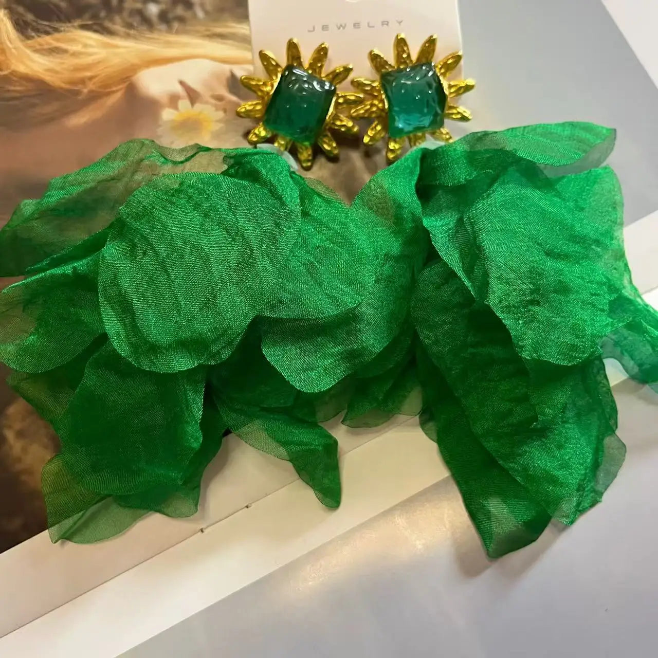 ZAA Personalized Trendy Resin Flower Water Drop Long Earrings