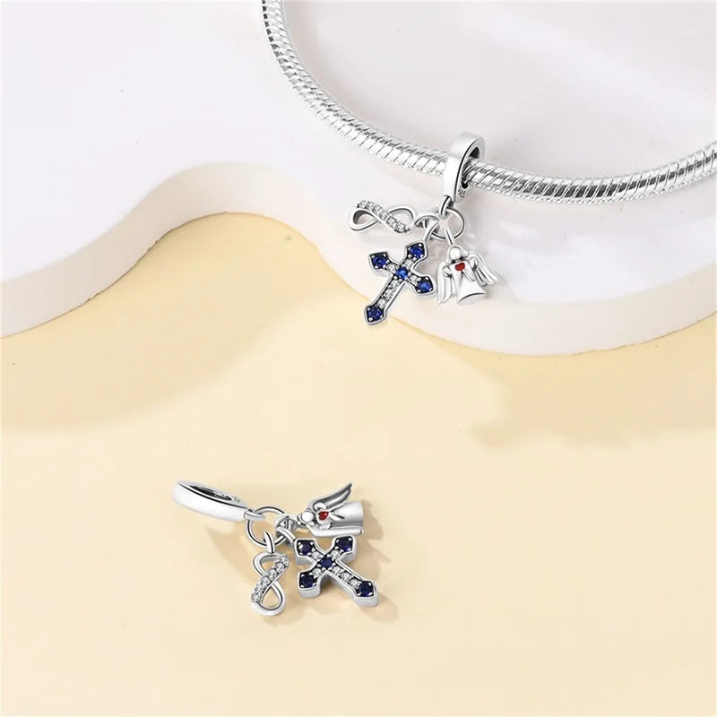 Classic 100% 925 Sterling Silver Daemon Angel Cross Evil Eye Charms Beads Fit 3mm 925 Original Bracelets DIY Party Jewelry