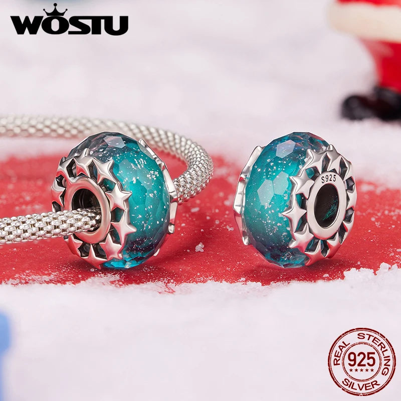 WOSTU 925 Silver Christmas House reindeer Beads Xmas bell Safty Chain Charms, Crystal Ball snowflake Pendant DIy Jewelry Gift