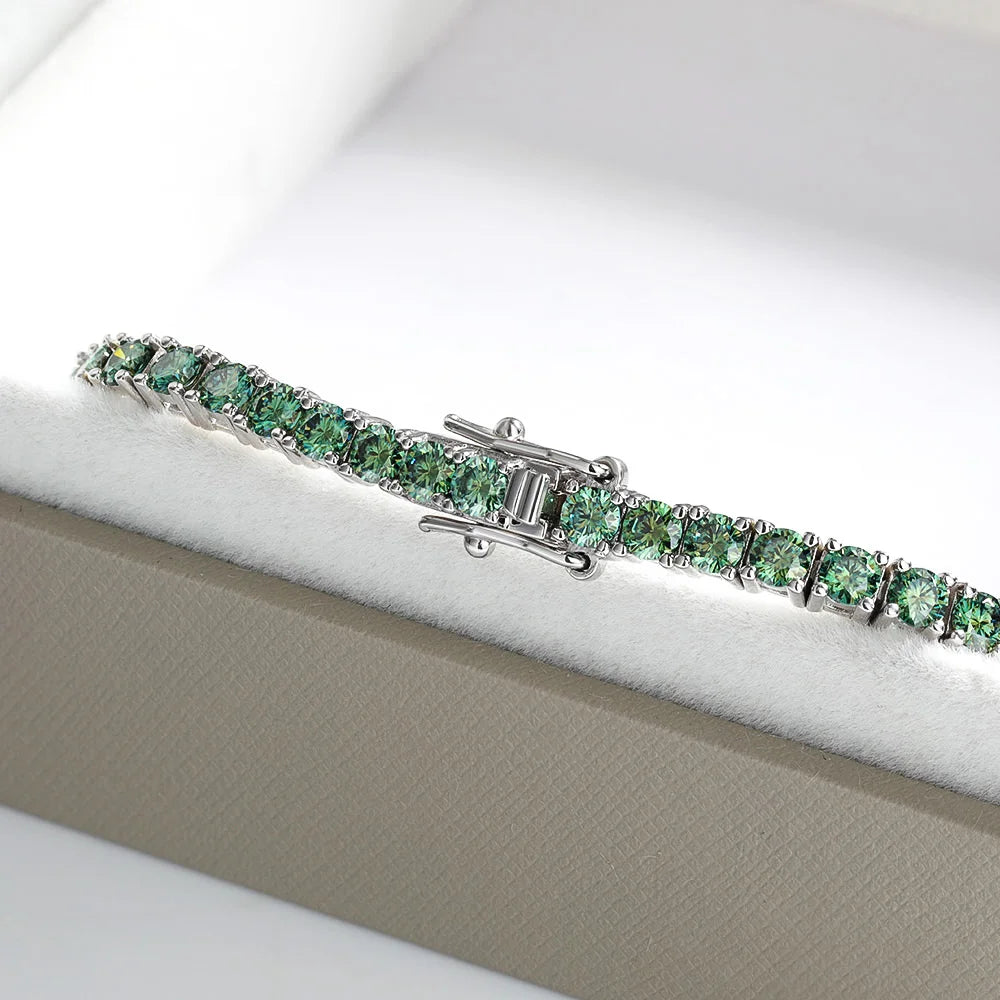 Serenity 3mm Green Moissanite Tennis Bracelet for Women Man Anniversary Gift S925 Sterling Silver Bracelet Plated 18k Hand Chain