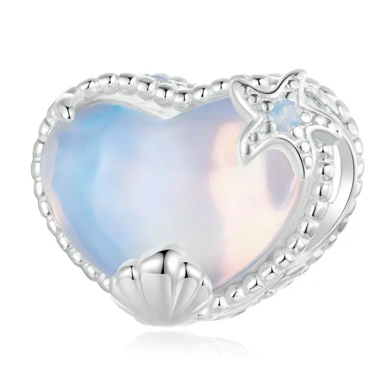 WOSTU 925 Sterling Silver Colorful Ocean Starfish Round Heart Charm Butterfly Murano Glass Bead Fit Original Bracelet DIY Gift