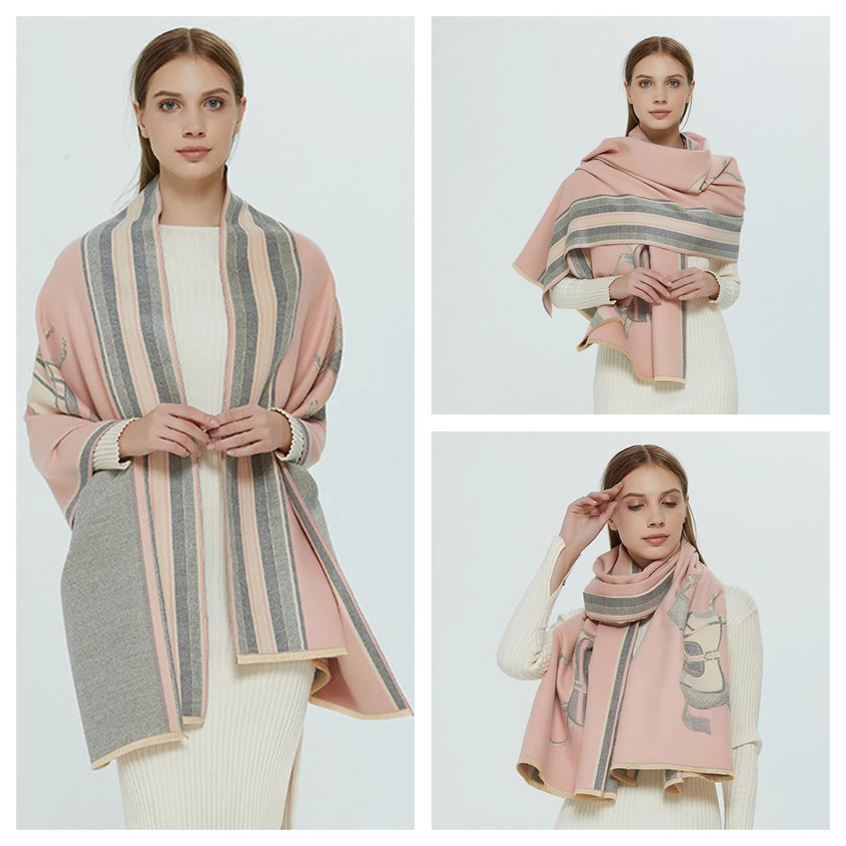 Women's Autumn Winter Horse Pattern Scarf New Luxury Cashmere Feeling Large Blanket Wrap Soft Warm Brand Shawl Retro & Classical - Madeinsea©