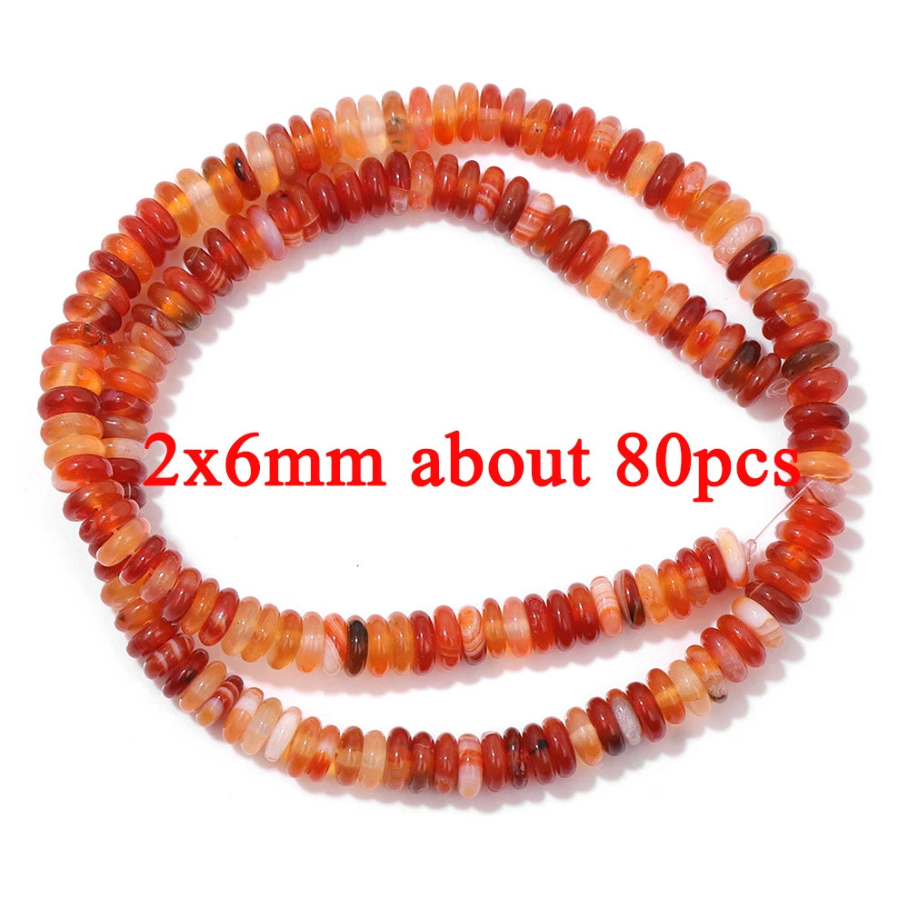 Wholesale Natural Red Carnelian Stone Bead Round Rondelle Coin Agat Loose Spacer Beads For Jewelry Making Bracelet Necklace DIY