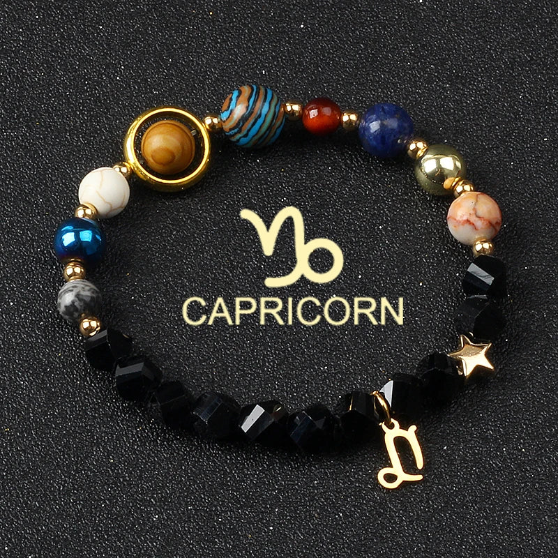 Universe Galaxy Eight Planets 12 Constellation Bracelets for Women Natural Stone Solar System Bracelets Libra Virgo Leo Jewelry - Madeinsea©