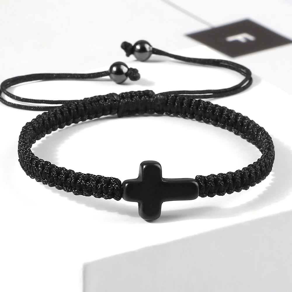 Hand Woven Jesus Cross Bracelet For Men Women Red Black Thread Braided Lucky Bracelet Fashion Couple Bracelet Friendship Jewelry