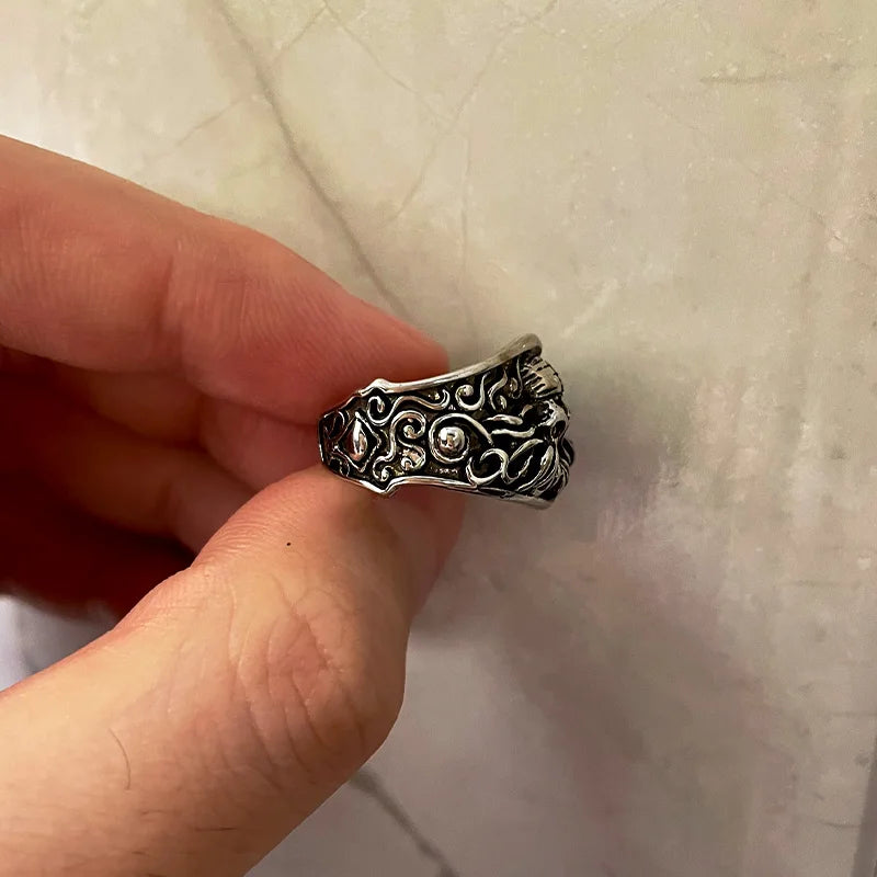 Retro Cthulhu Ring For Men Silver Color Punk Gothic Rock Hiphop Ring Handmade Designer Jewelry Biker Accessories Creative Gift