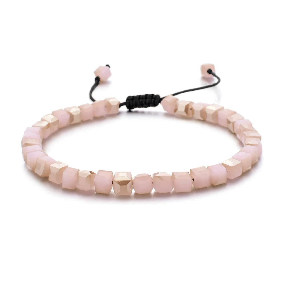 MKENDN Square Austrian Crystal Bead Bracelet Adjustable Braided Rope Bracelet Luxury Shimmering Glass Bead Jewelry for Men Women