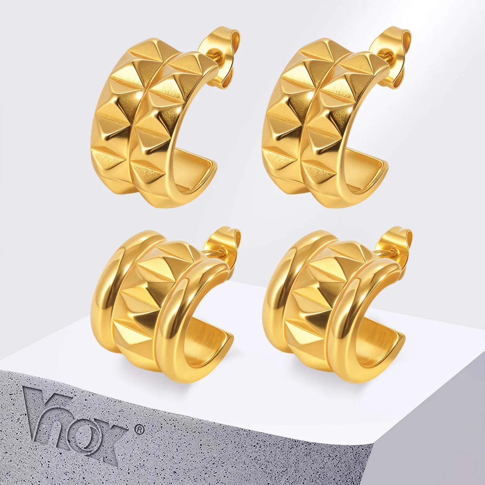 Vnox Piercing Cartilage Earrings For Women,Stainless Steel Wide Irregular C-shaped Earrings,Gold Plated Jewelry Ear  Accessories