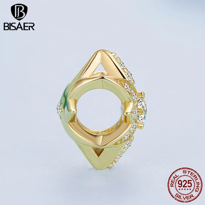 BISAER 925 Sterling Silver Starburst Charm Twinkle Star Bead Plated Gold for Women DIY Bracelet & Necklace Fine Jewelry Gift