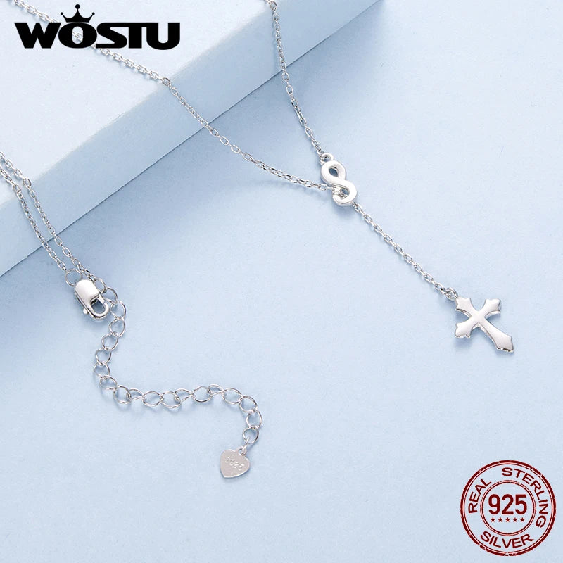 WOSTU 925 Sterling Silver Eternal Faith Cross Y Chain For Women Making DIY Fine Jewelry Wholesale VIP Customized Link