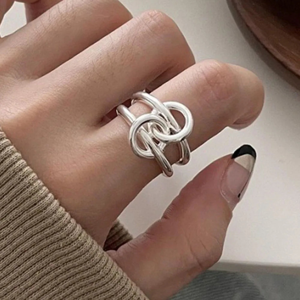 BF CLUB 925 Sterling Silver Rings For Women Open Minimalist Retro Chain Ring Creative Anillos Bague Fine Jewelry