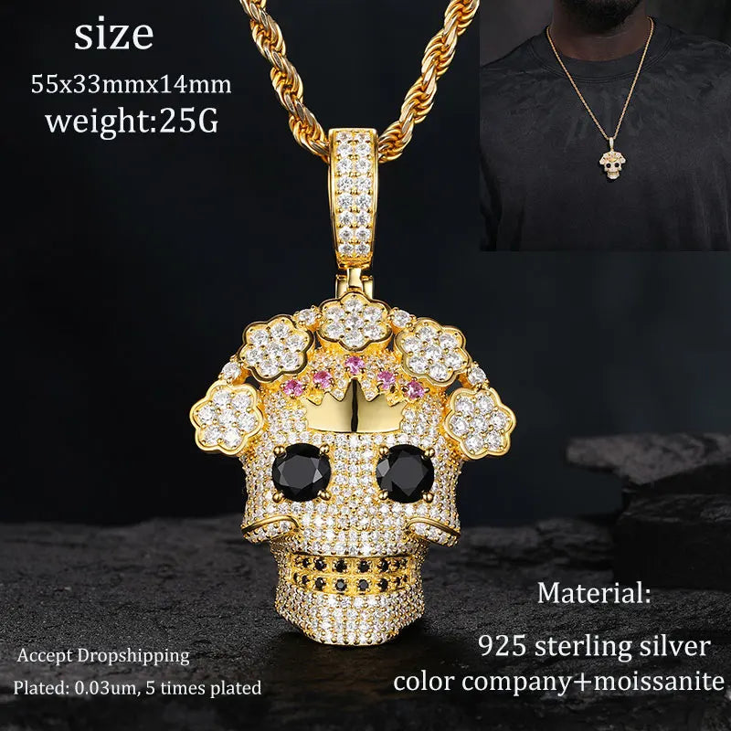 TUHE Unisex S925 Sternanhänger-Halskette mit Moissanit-Eis in Gold- und Silberfarbe – Schmuck für Herren im Hip-Hop-Stil