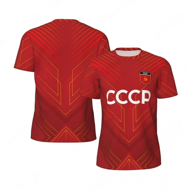 CCCP Pattern Football T-shirt Men Summer Oversized Soccer Running Short Sleeves Tops Fashion Sports Football Jersey Tee Shirts