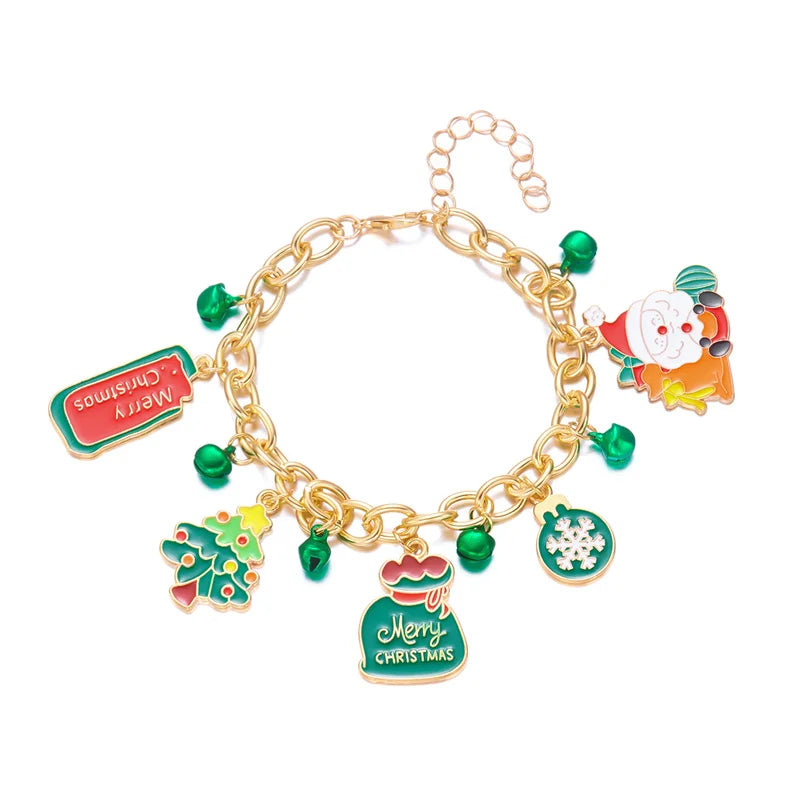 Creative Christmas Metal Chain Bracelet For Women Men Santa Claus Snowflake Elk Snowman Bangles New Year Party Jewelry Gifts