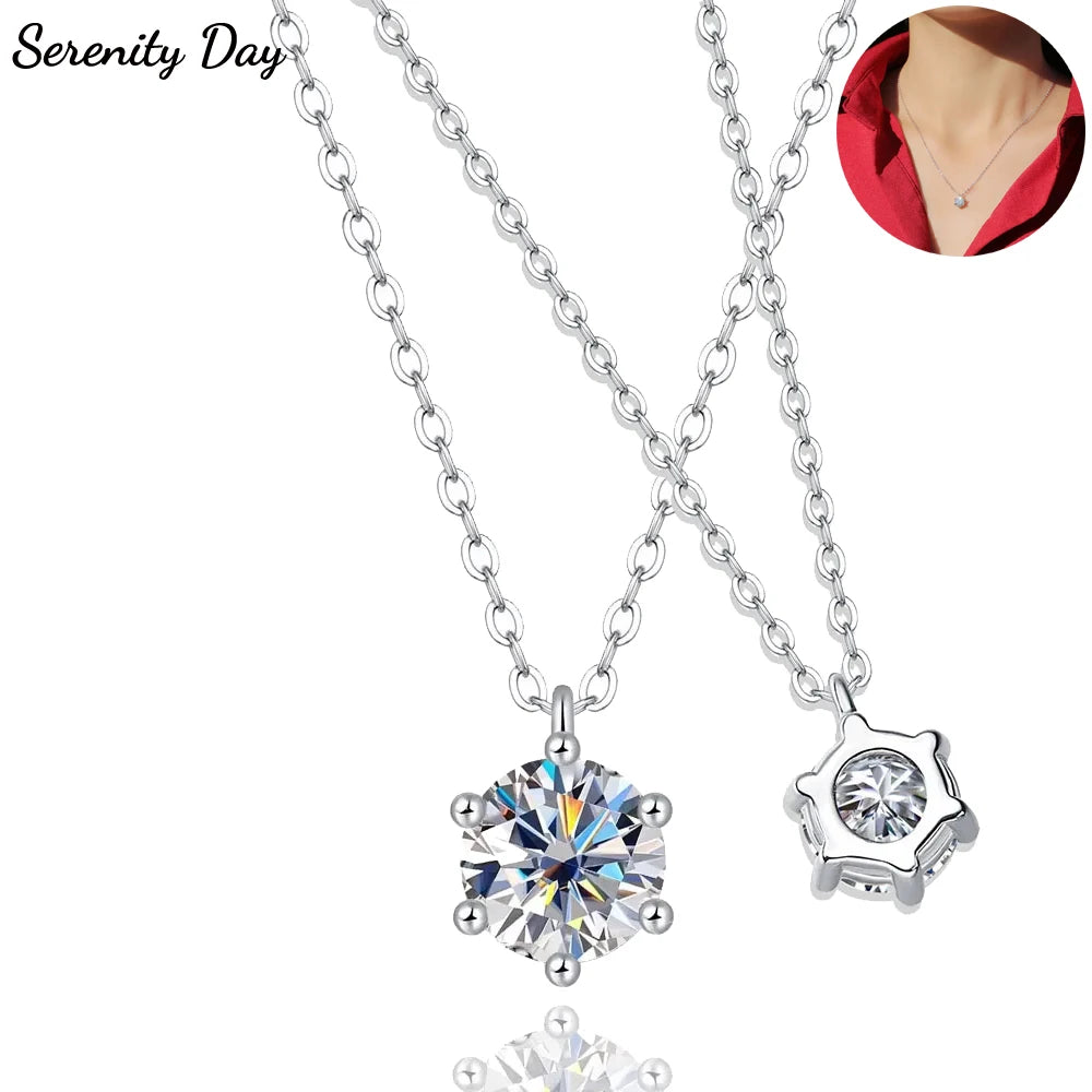 Serenty 1ct D Color Moissanite Pendant Necklace for Women Wedding Bridal 100% S925 Sterling Silver Neck Chain Plated 18K Jewelry