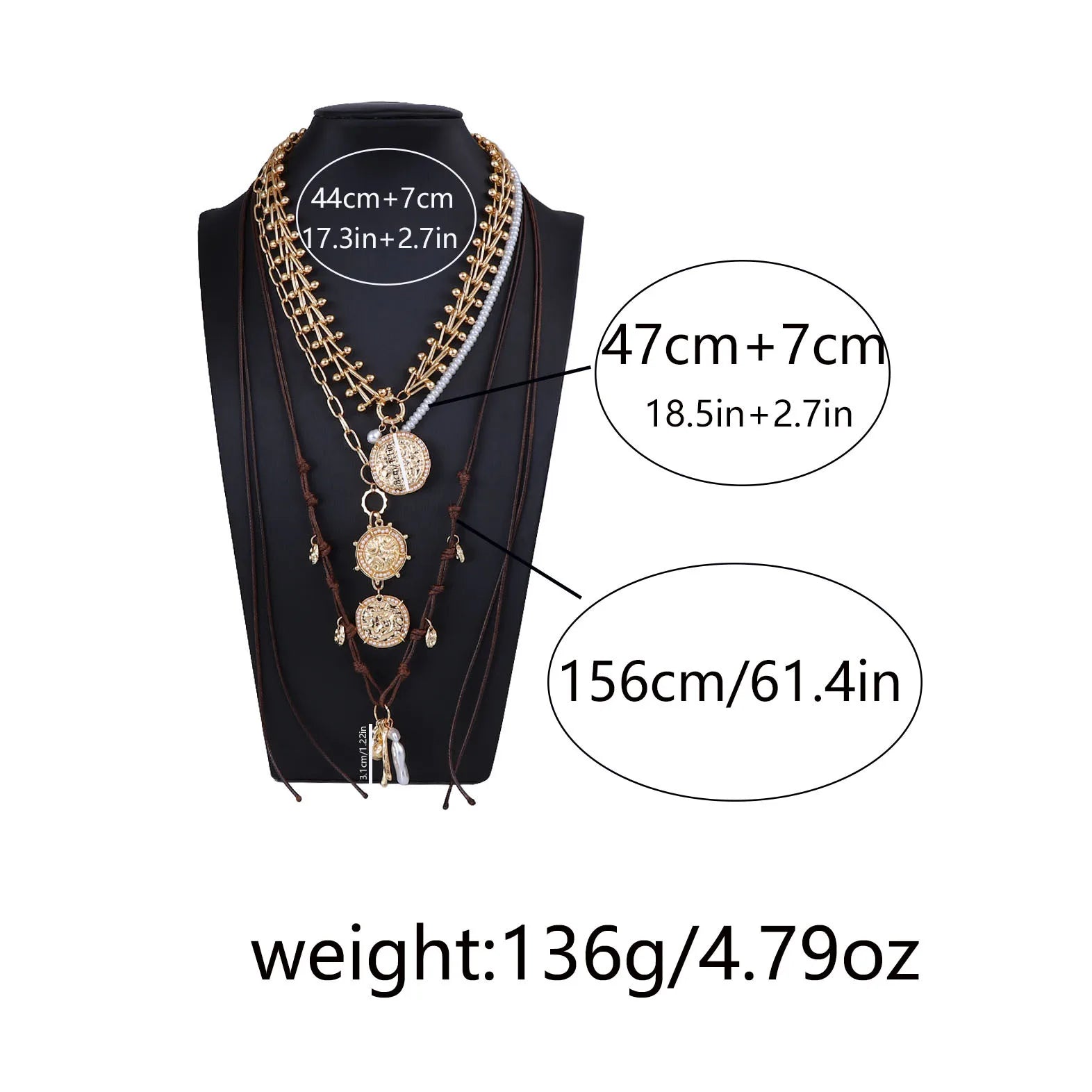 ZAA Retro Personalized Geometric Badge Imitation Pearl Pendant Women's Multi Layer Necklace