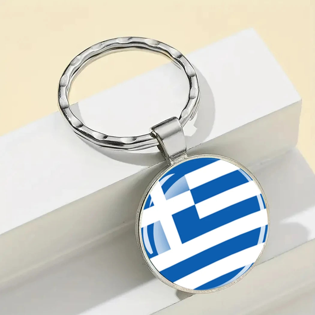 Europe National Flag Keychain Albania Spain Italy France UK Flag Glass Metal Key Chain Bag Pendant Gift for Patriot