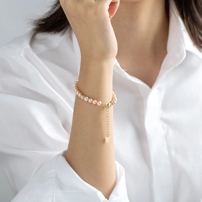 OXTAO 6-7mm Natural Freshwater Pearl Bracelet Adjustable Women'S Elegant Bracelet 14K Gold Plated Jewelry Anniversary Gift