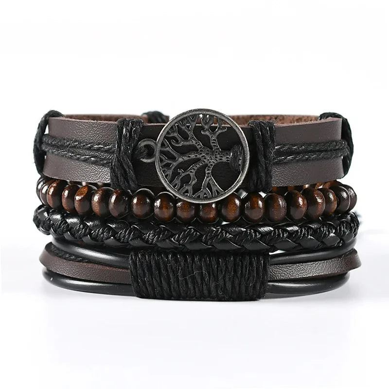 Vintage Leather Bracelet Men Punk-style Leather Wide Bracelet Simple Personality Men's Multi-layer Jewelry Bracelet Charm Retro