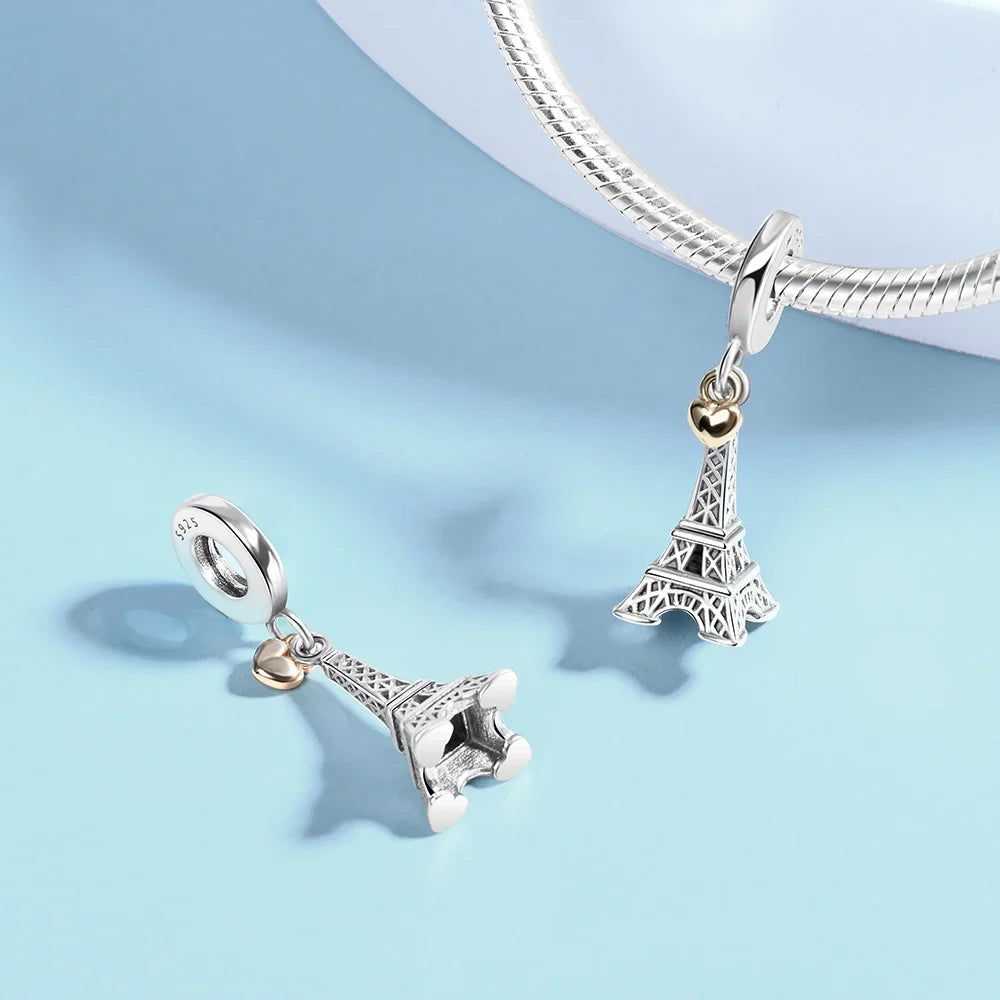 925 Sterling Silver Paris Tower Aircraft Travel Charm Pendant Beads Fit Charm Original Bracelet for Women Jewelry Making