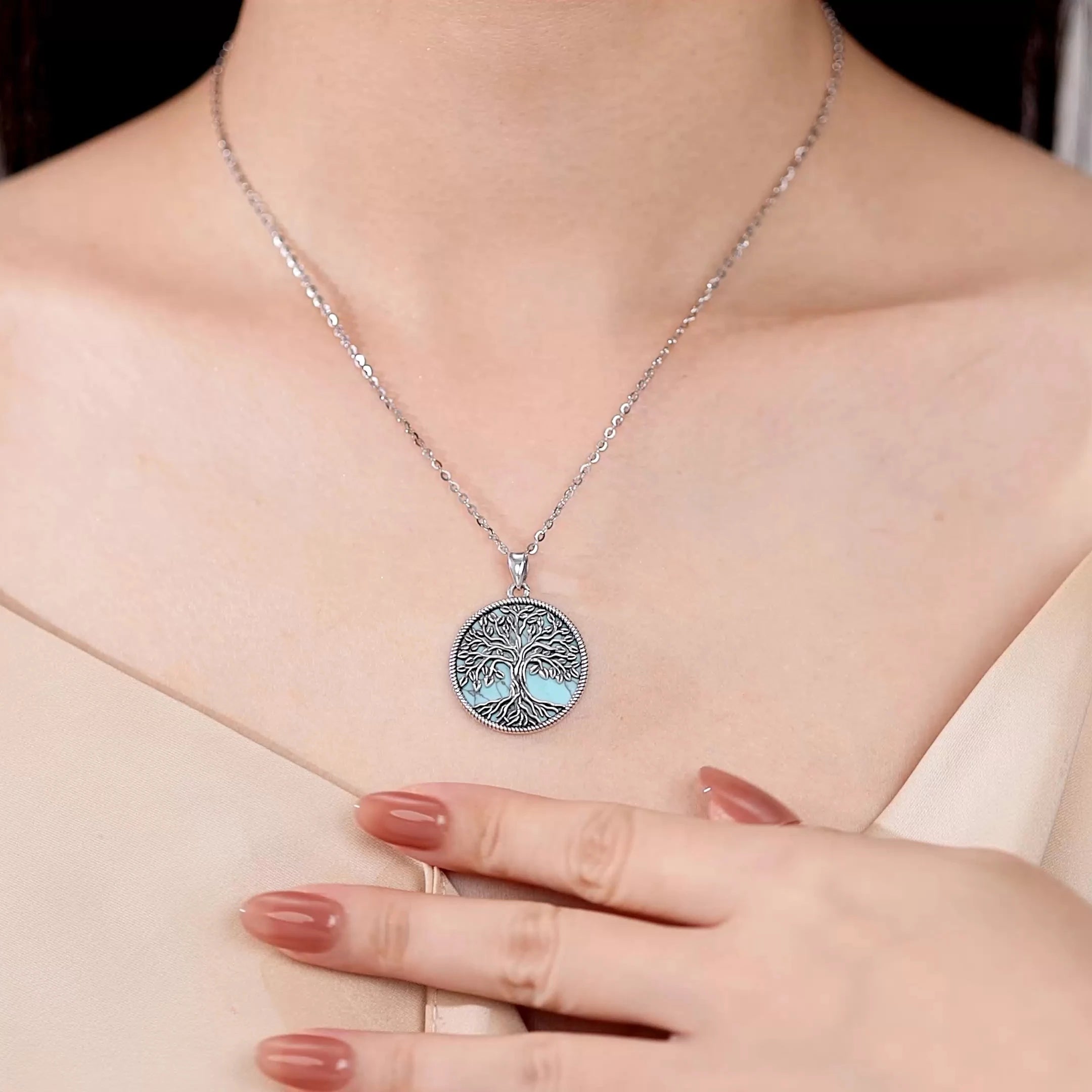 Eudora 925 Sterling Silver Tree of Life Necklace Yggdrasil Turquoise Pendant Silver Tree Jewelry Gift for Mom Grandma Women