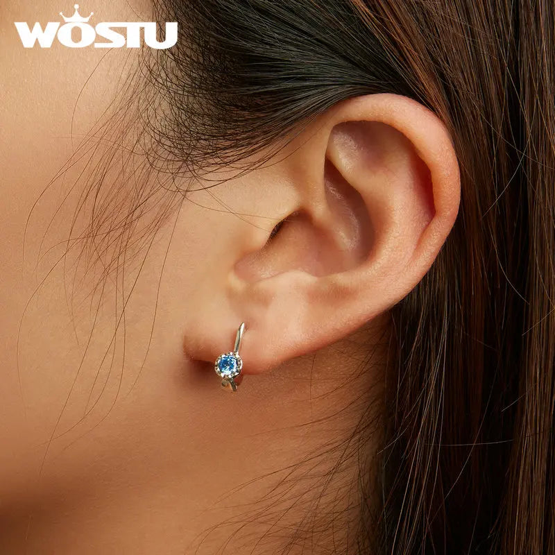 Bamoer 100% 925 Sterling Silver Original Blue Green Zircon Earrings Main Stone for Women Anniversary Wedding Fine Jewelry Gift