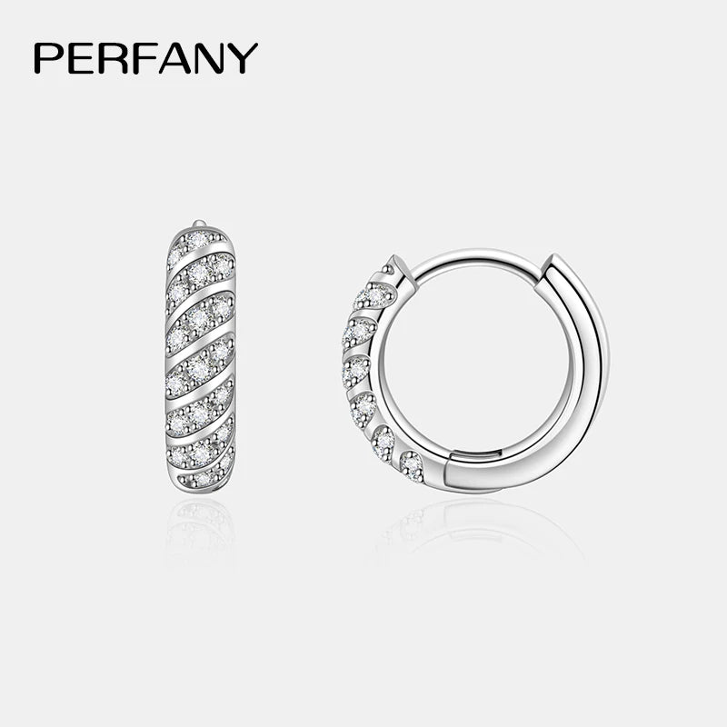 PERFANY All Moissanite Hoop Earrings Women S925 Pure Silver Laboratory Diamond Fashion Wedding Party Jewelry - Madeinsea©