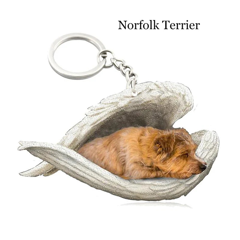 100 Style Cut Dog Sleeping Angel Pendant Bag Keychain Car Keychain Keyring Animal Pet Jewelry Boyfriend Girls Gift Accessories