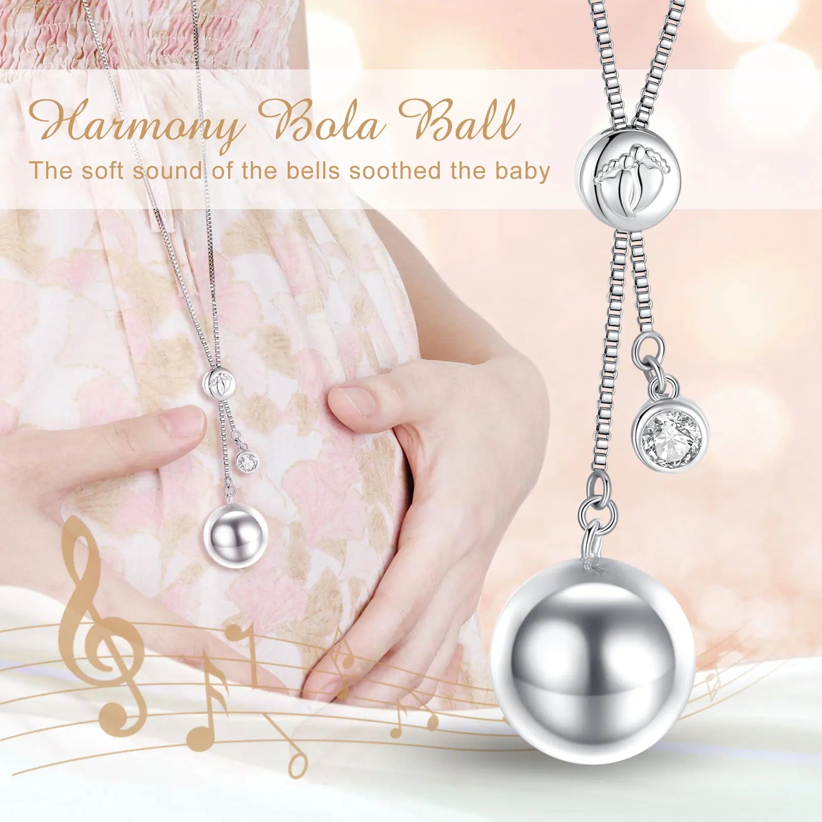 Eudora Collier Bola de Grossesse Pendant White Zircon Harmony Ball Baby Chime Ball Angel Caller Necklace DIY Maternity Jewelry