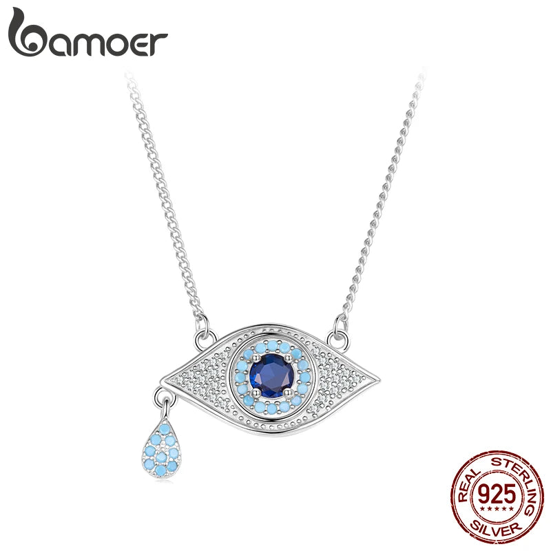 BAMOER 925 Sterling Silver Blue Devil's Eye Necklace Teardrop Bead Pendant Necklace for Women Lucky Guard Jewelry Gift