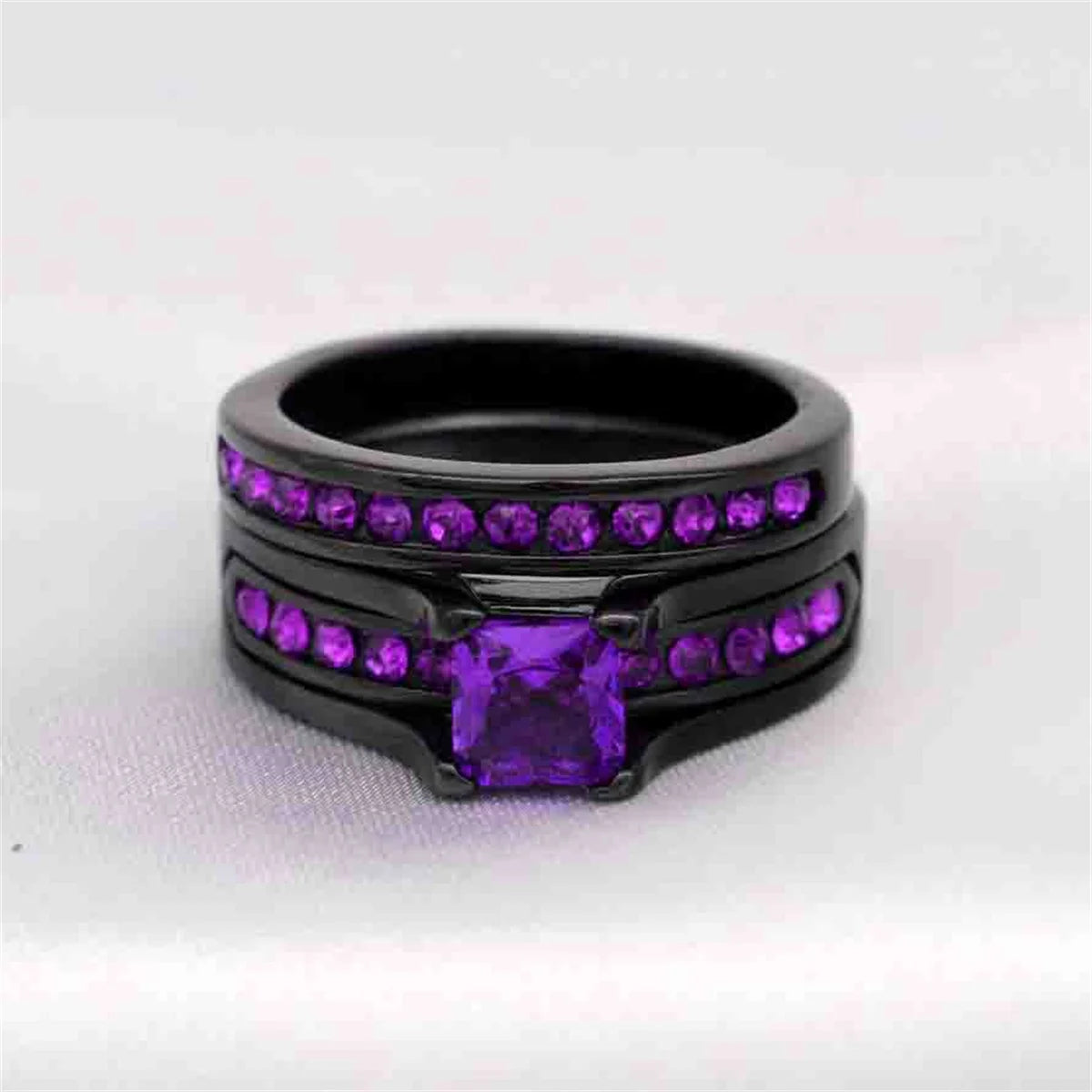 Charm Couple Rings Romantic Women Purple Rhinestones CZ Rings Set Trendy Men Stainless Steel Celtic Dragon Ring Wedding Jewelry