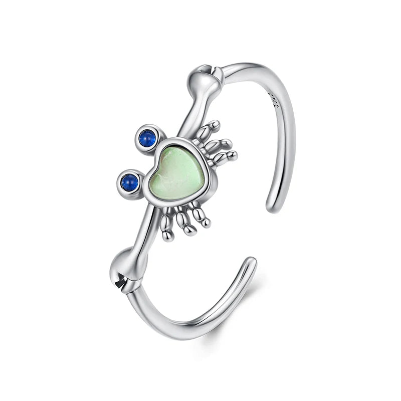 BAMOER 2025 Ring aus massivem 925er Sterlingsilber mit niedlichem Krabbenmotiv, verstellbar, offenes Schmuckstück für Damen, SCR1122-E