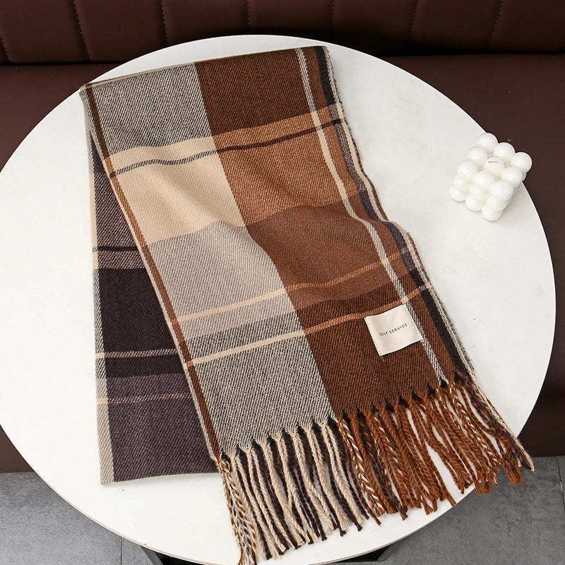 Winter Plaid Scarf Design Women Cashmere Pashmina Warm Shawl Lady Wrap Tassel Scarves Knitted Men Foulard Thick Blanket 2024 - Madeinsea©