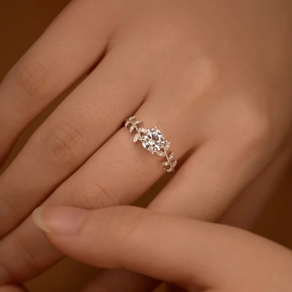 Serenity 1ct D Moissanite Rings for Women Wedding Bridal Gift S925 Sterling Silver Sparkling Lab Diamond Leaf Rings Fine Jewelry - Madeinsea©