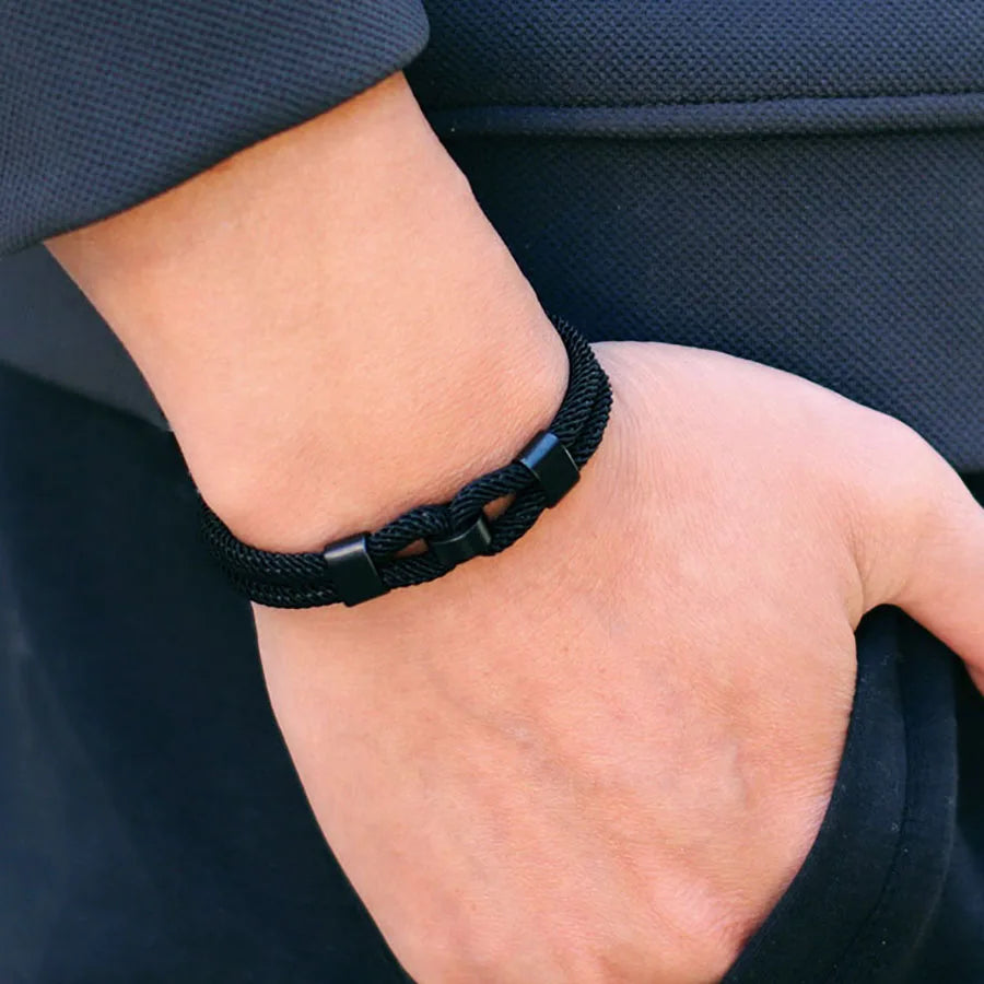 Nouveau bracelet élégant à nœud pour homme, boucle magnétique noire, corde, cadeaux pour lui, bracelet nautique, bijoux enveloppants