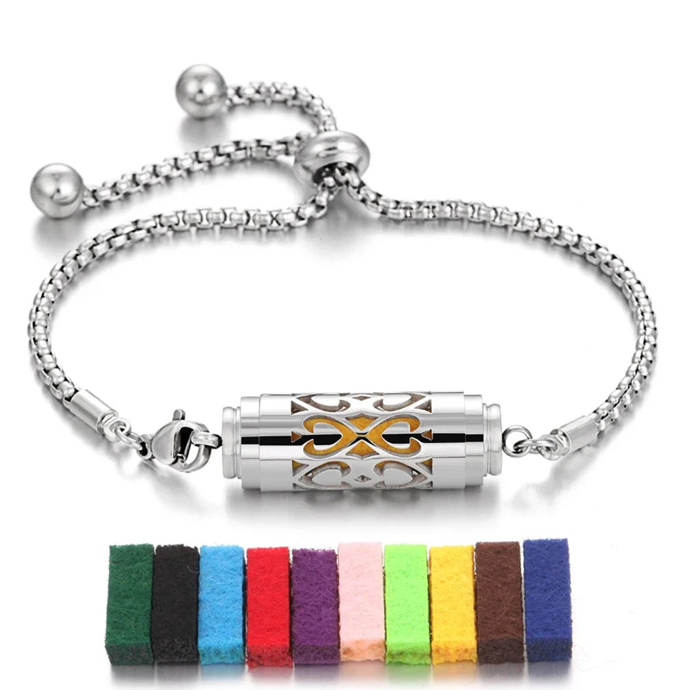 2024 New Stainless Steel Aromatherapy Diffuser Bracelet Locket Adjustable Chain Aroma Perfume Essential Oil Diffuser Bracelet