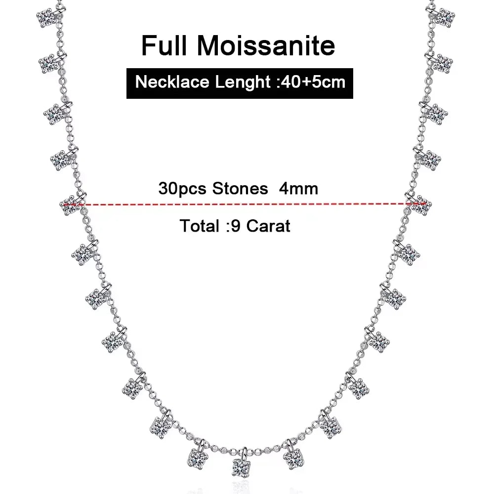 Serenity 3mm 4mm D Color Moissanite Necklace For Women Gift 100% S925 Sterling Silver Plated 18K Sparkling Gypsophila Neck Chain