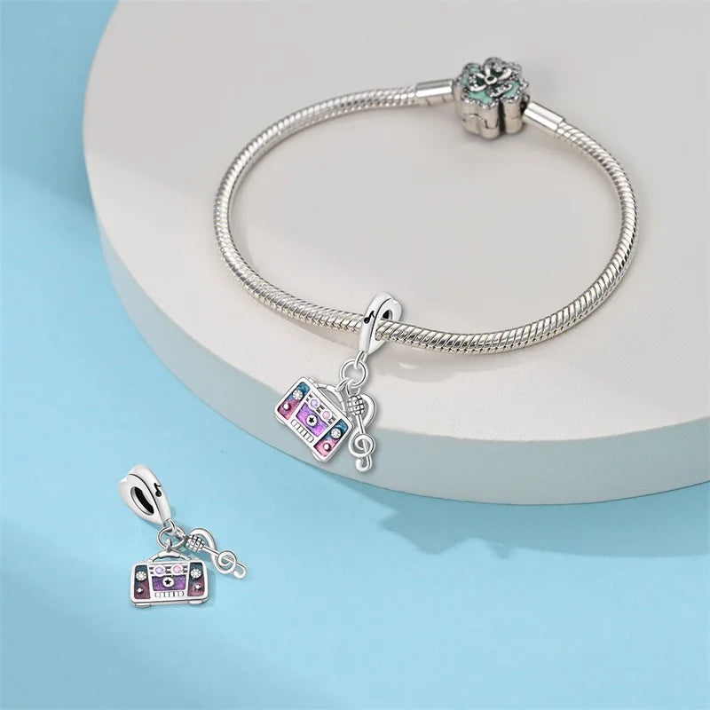 New 100% 925 Sterling Silver Butterfly Guitar Rock Musical Note Charms Beads Fit 3mm 925 Original Bracelets Fine DIY Jewelry