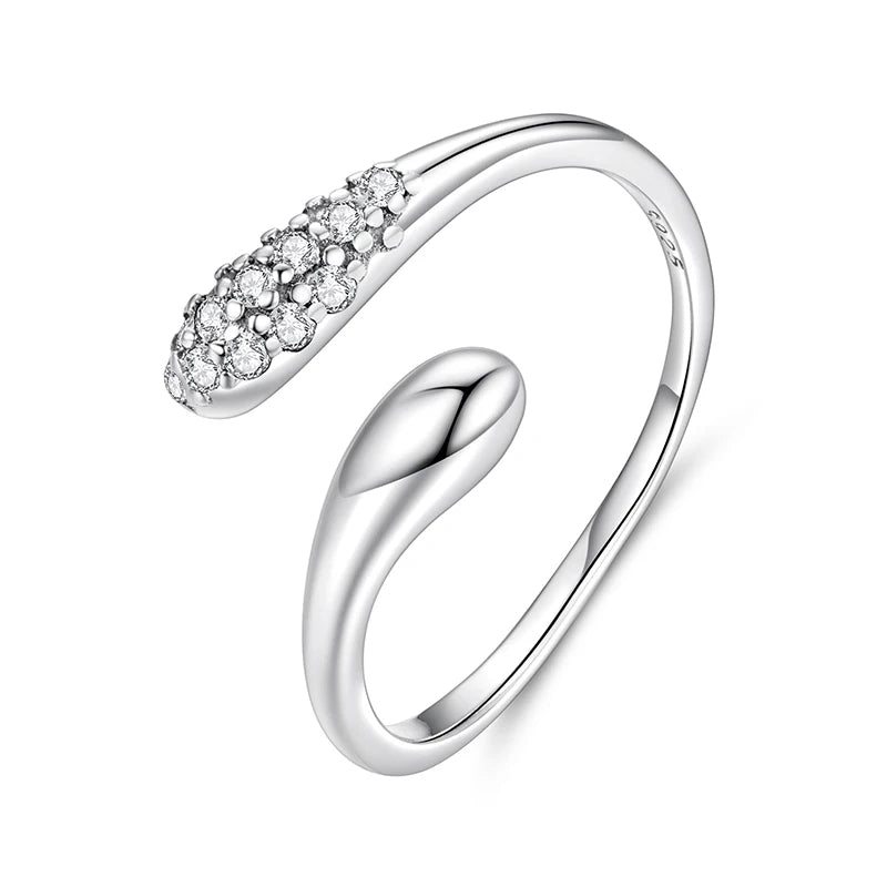 WOSTU 925 Silver Teardrop Double layer Open Ring For Women Stackable Simple Adjustable Rings U Style Zircon Party Anillos Punk