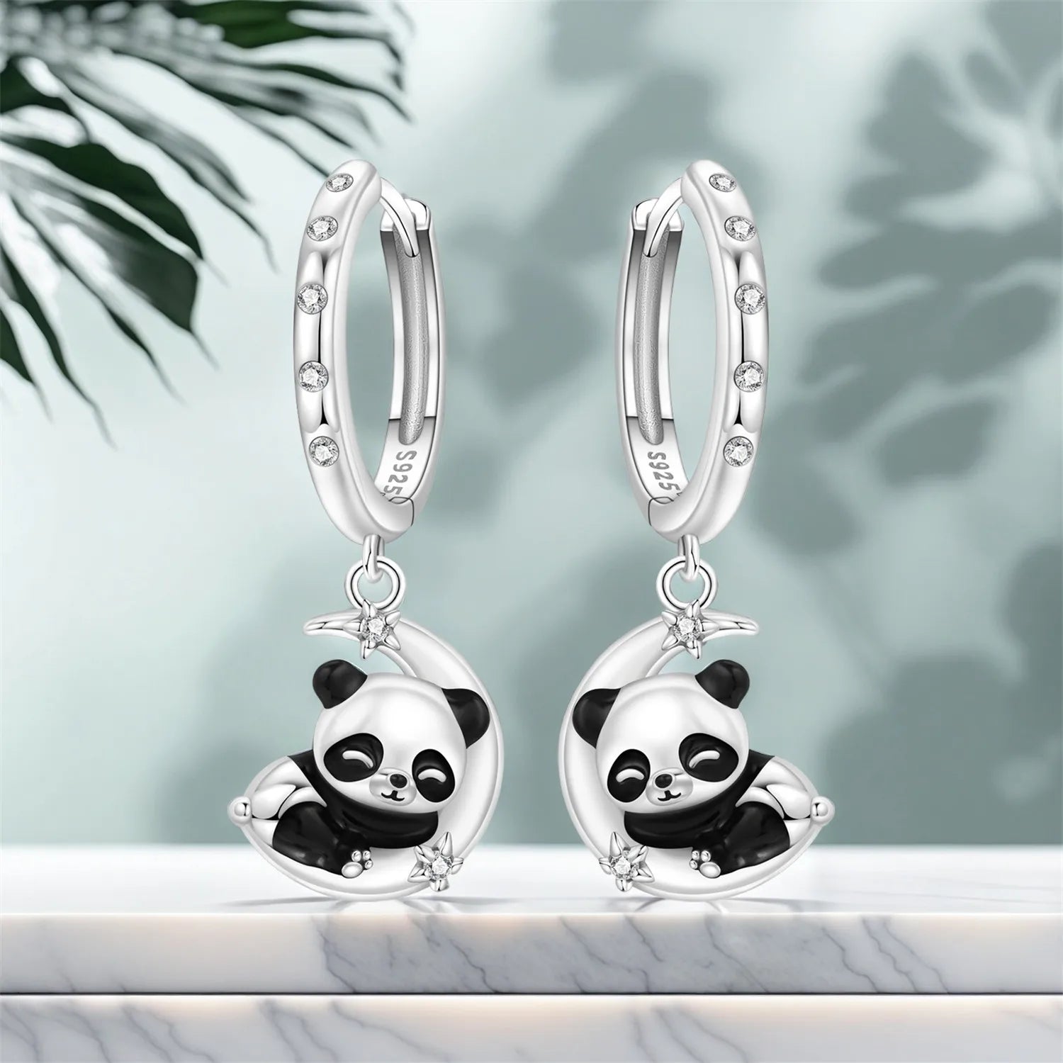 PANPOKI 925 Sterling Silver Sleeping Panda Animal Drop Earrings Women Earrings Charm Fashion Versatile Party Jewelry Gifts
