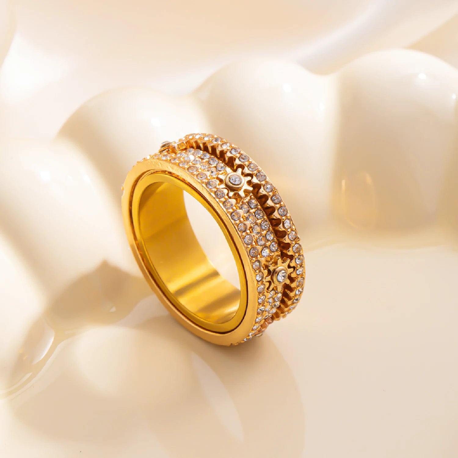 New Spinner Zircon Rings For Men Women Full Rhinestone Stainless Steel Rotatable Finger Ring Anxiety Relief Stress Jewelry Gifts