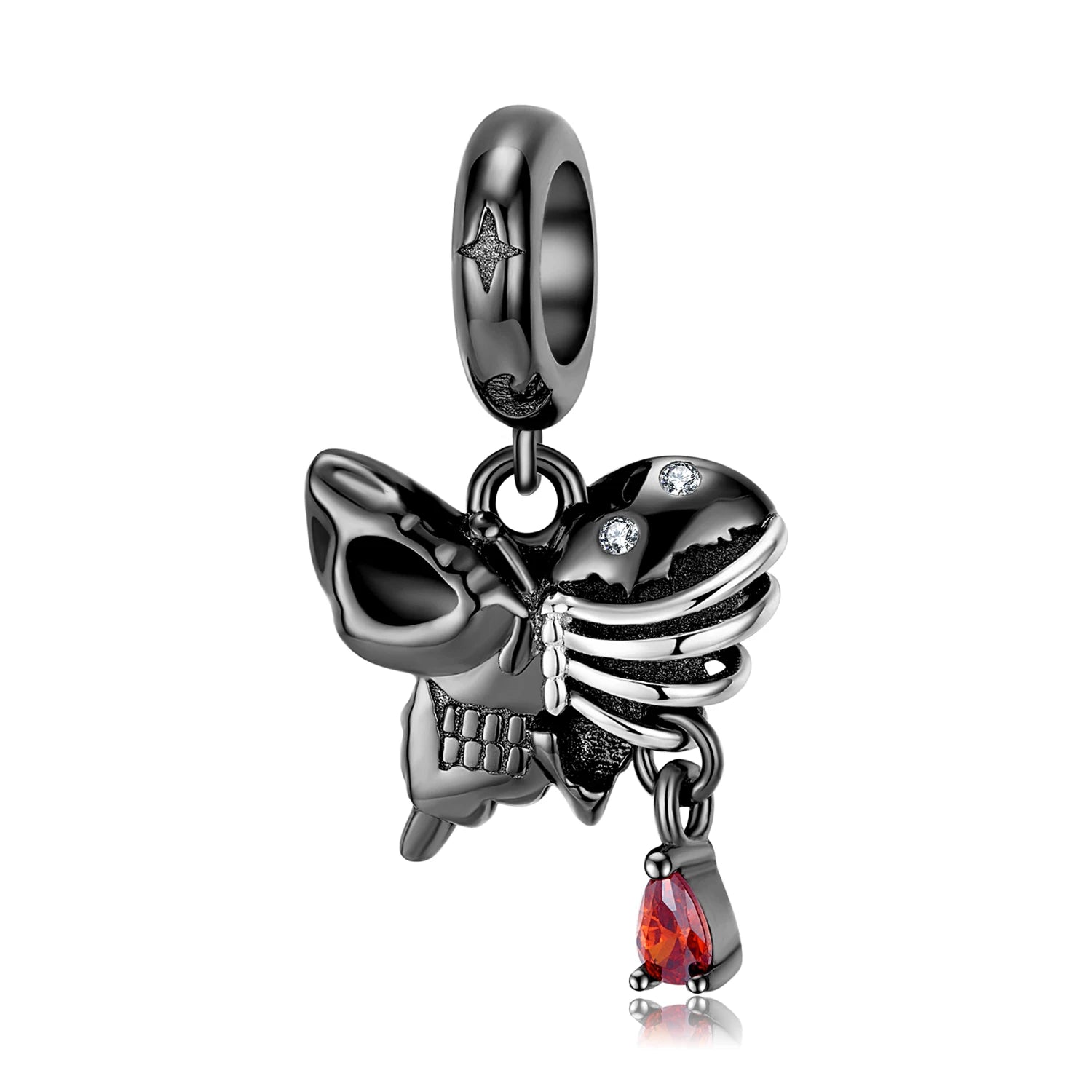 925 Sterling Silver Black Heart Left Right Face Butterfly Octopus Skull Halloween Beads for Charms Bracelet Pendant Diy Bracelet