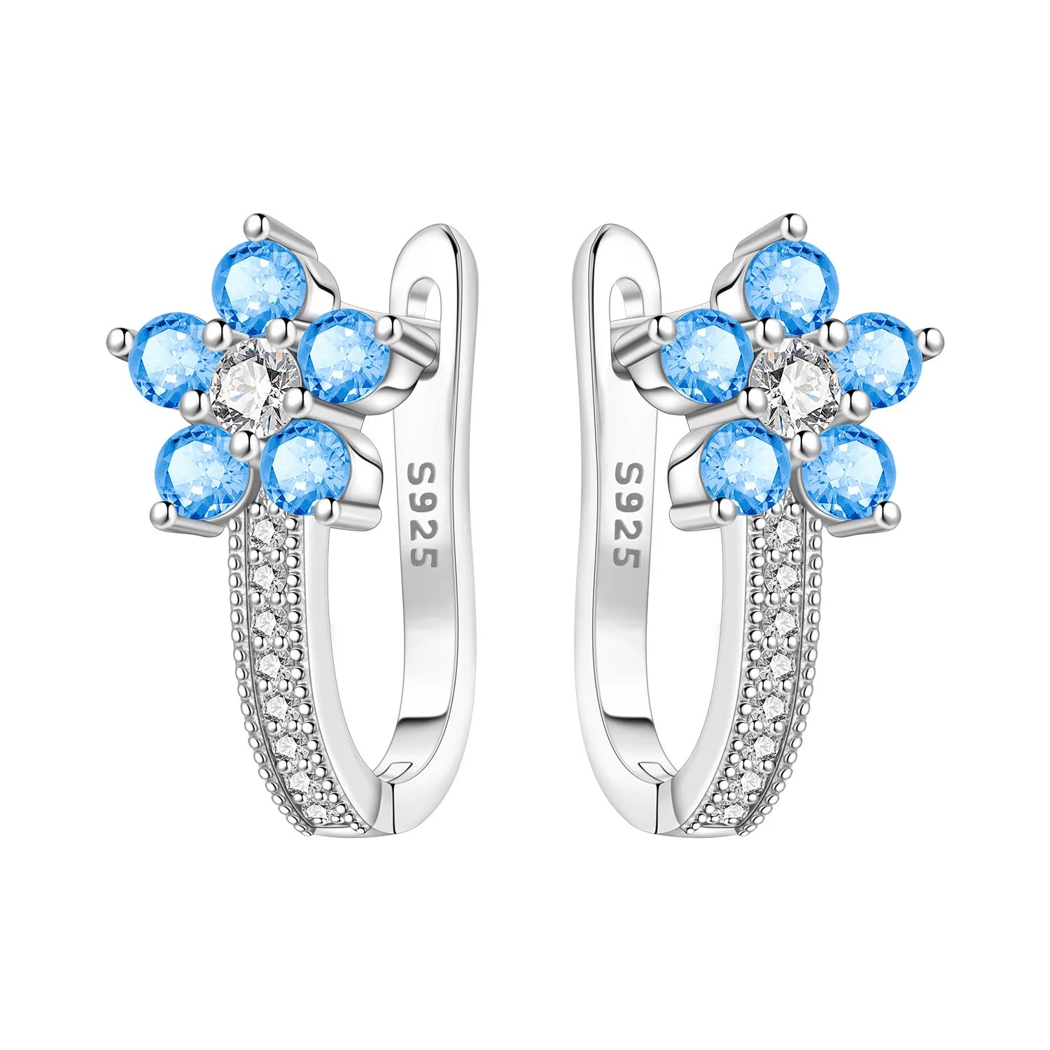 PANPOKI Original 925 Sterling Silver Blue Iris Flower Earrings Women Hoop Earring Anniversary Jewelry Trendy Gifts