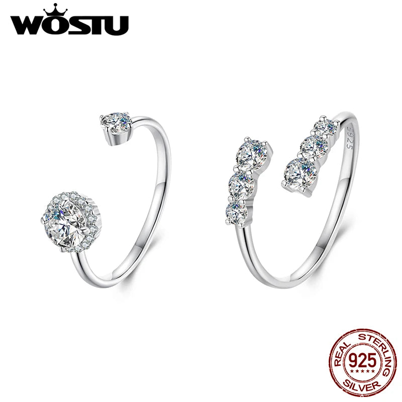 WOSTU Engagement Moissanite Opening Ring For Women s925 Silver Diamond Cut Flower Adjustable Promise Rings Girl Party Fine Gift