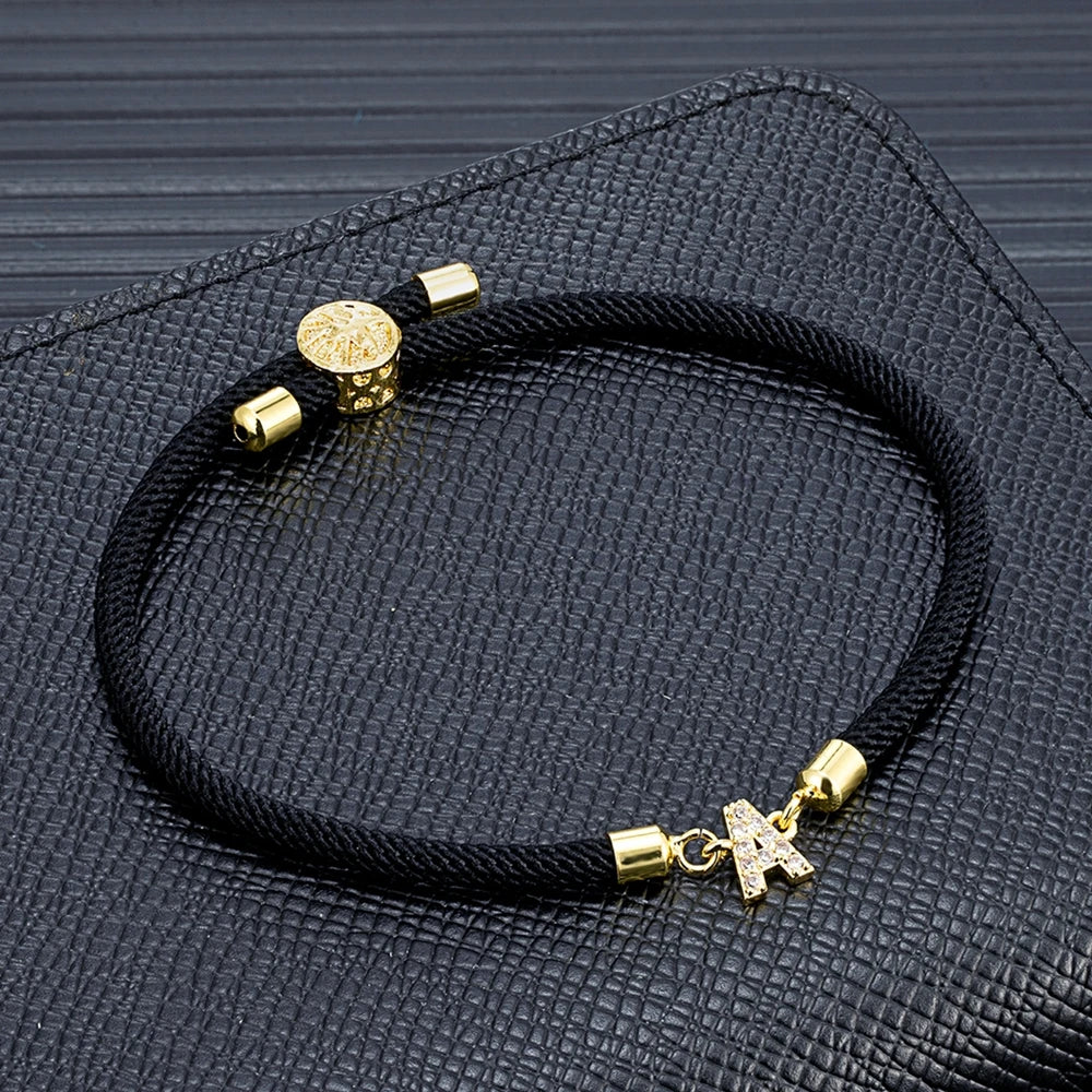 MKENDN Fashion Women Pave Zircon A-Z Initial Letter Bracelets Colorful Adjustable Charm Rope Bracelet For Women Jewelry Gift