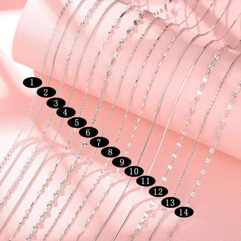 Real 925 Sterling Silver Necklace Water-wave Snake Beads Box Chain 40/45cm Necklace For Woman Necklace Jewelry DC25