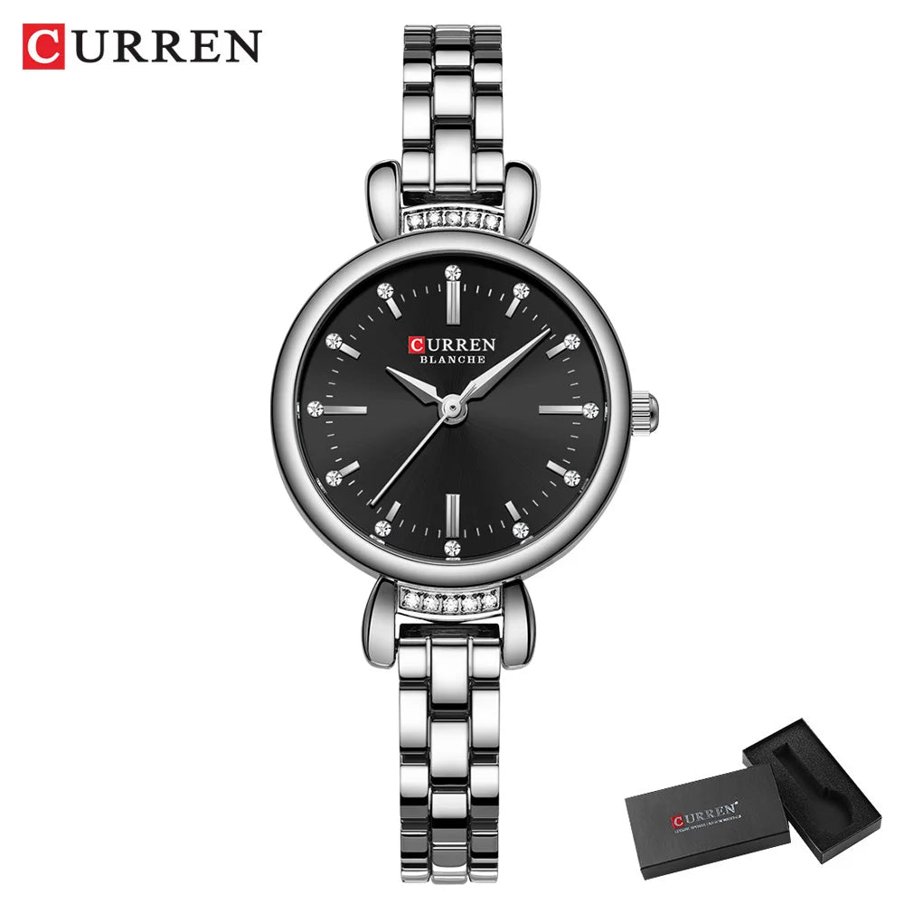 CURREN-Elegant Dress Watch for Women, Luxurious and Exquisite, 28mm Dial with Shinning Rhinestone, Quartz Wristwatch, New - Madeinsea©