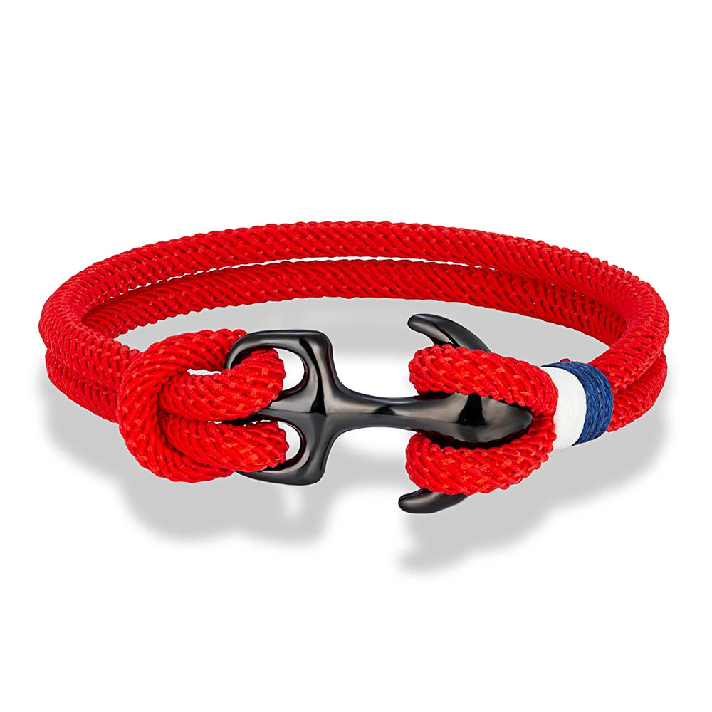 MKENDN Schwarzes Ankerarmband für Damen und Herren, zweireihiges Armband aus nautischem Seil, Sportschließe aus Edelstahl, maritimer Schmuck