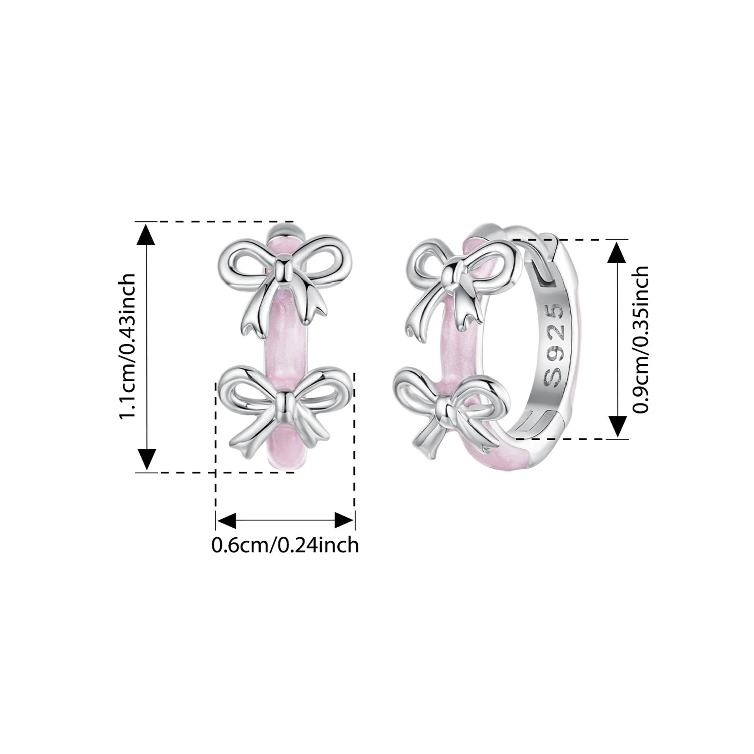BAMOER 925 Sterling Silver Pink Bow Hoop Earrings Double Bowknot Ear Buckles for Women, Hypoallergenic Sweet Girl Jewelry Gift