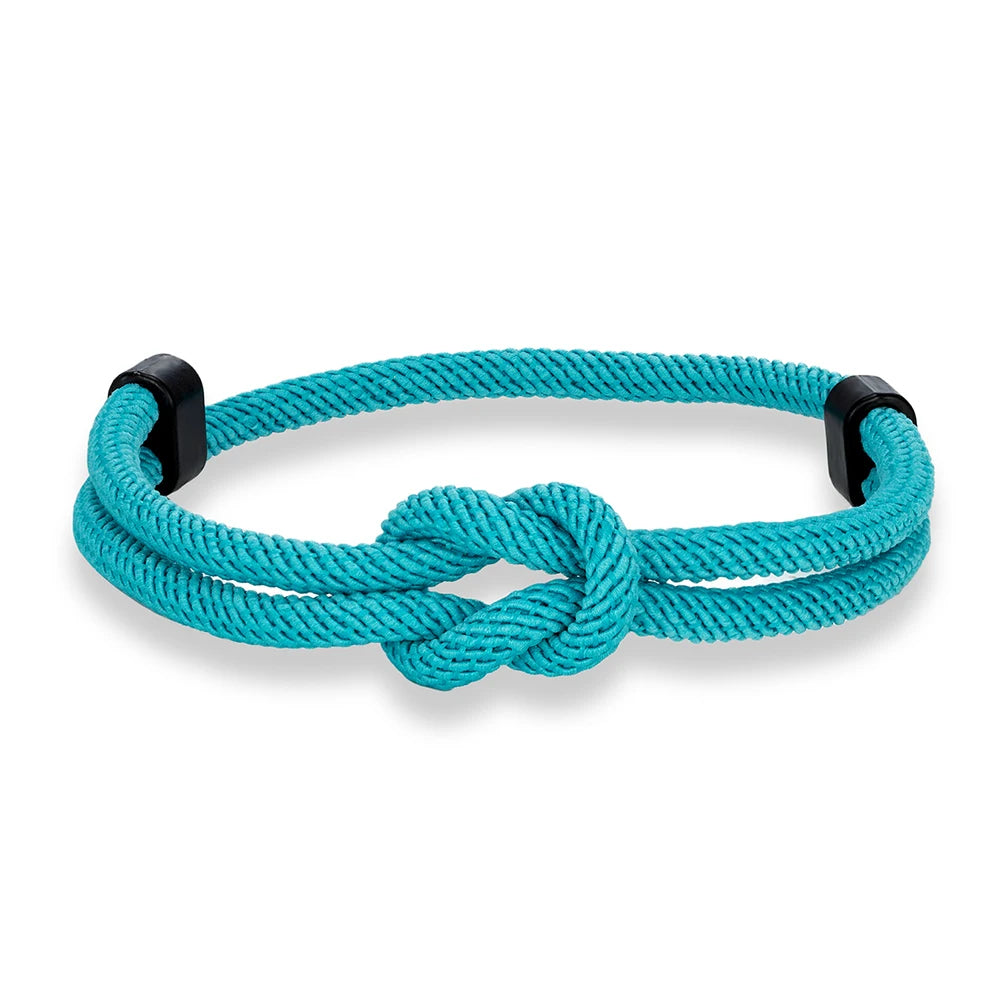 MKENDN Schwarzes Metallarmband mit quadratischem Knoten, handgefertigt, verstellbar, für Damen und Herren, Schmuckgeschenk für Paare